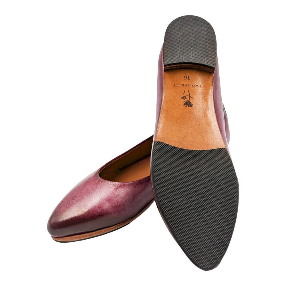 ✨ NWT Two Pretty Hand-Painted Leather Ballet Flats – Wine Patina ✨ - Picture 5 of 5